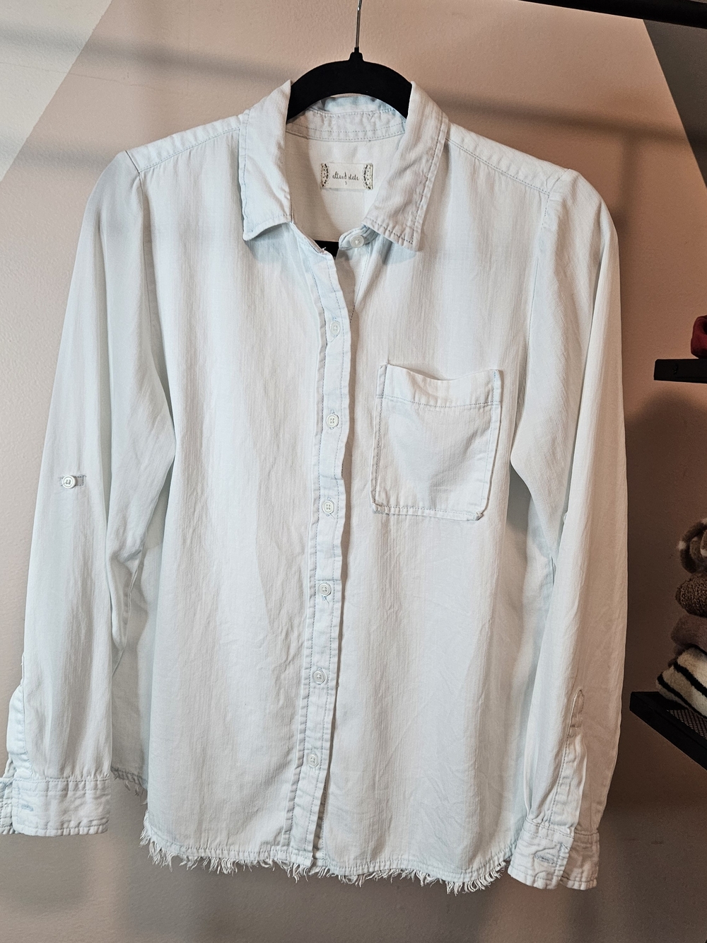 Altar'd State Button-Down Shirt with Raw Hem, Oversized Fit, Size Small